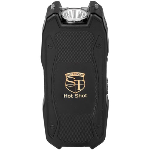 Hot Shot stun gun with flashlight and Battery Meter - Black
