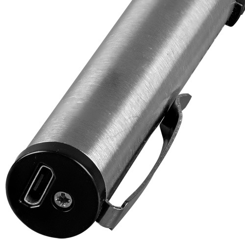 40,000,000 Volts Pen Stun Gun Flashlight with battery meter and pocket clip Silver - Image 2