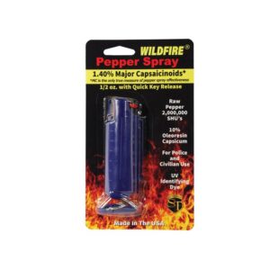 Wildfire 1.4% MC 1/2 oz pepper spray hard case with quick release keychain blue