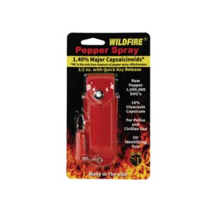 Wildfire 1.4% MC 1/2 oz pepper spray leatherette holster and quick release keychain red