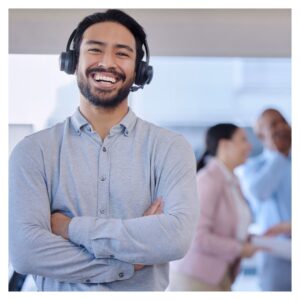 a customer service representative smiling