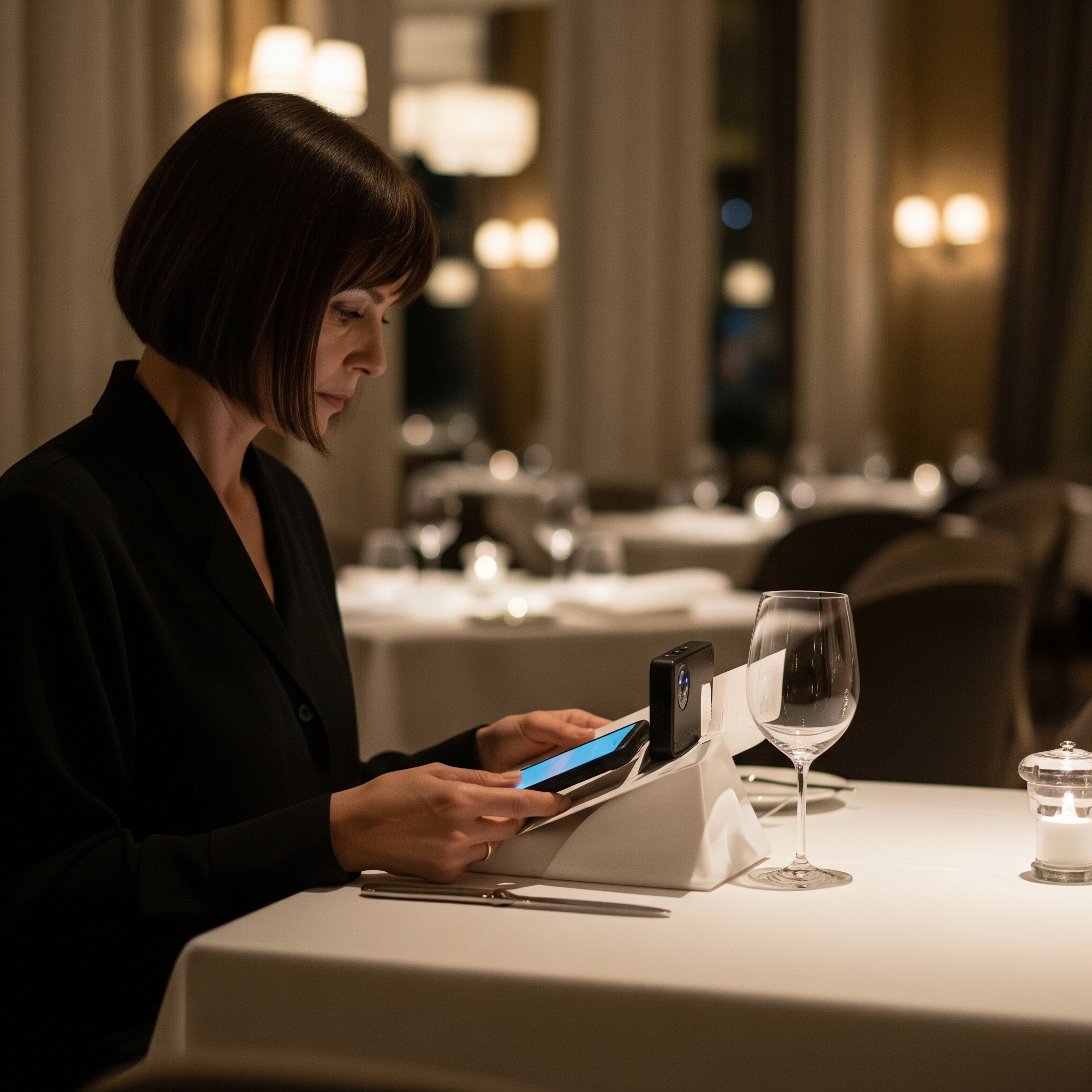 woman using a portable counter surveillance device