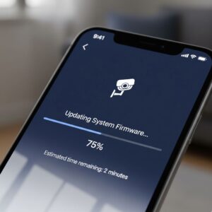 A smartphone screen displaying a system update progress bar for a security camera application.